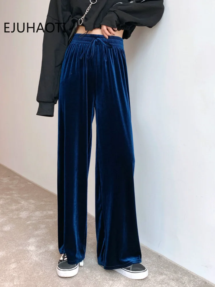 

High-waisted Pleuche Wide-leg Pants Women's Sagging Loose Floor Length Autumn Straight and Extended Casual