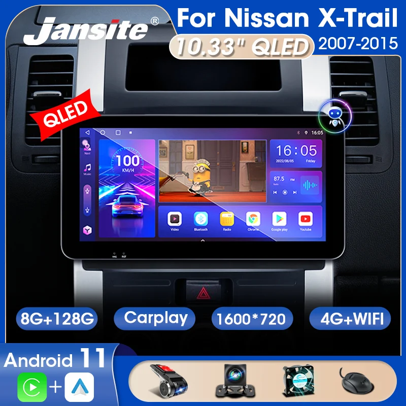 

Jansite 10.33" 2 Din Android 11.0 Car Radio For Nissan X-Trail X Trail T31 2007-2015 QLED Screen Video Player Carplay Stereo FM