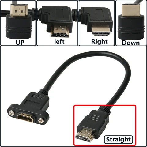 HDMI-совместимый 90-градусный прямоугольный HDMI-удлинитель для крепления на панели, винт для кабеля, шнур для разъема HDMI «Мама-папа»