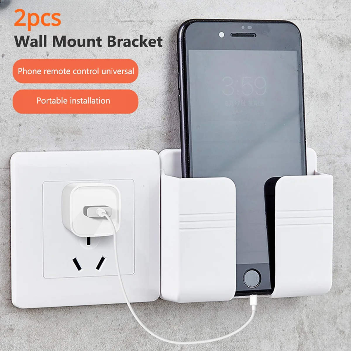 

Wall-mounted Storage Rack with Creative Phone Charging Bracket Attached, Punching Free Remote Control Storage Box Bracket
