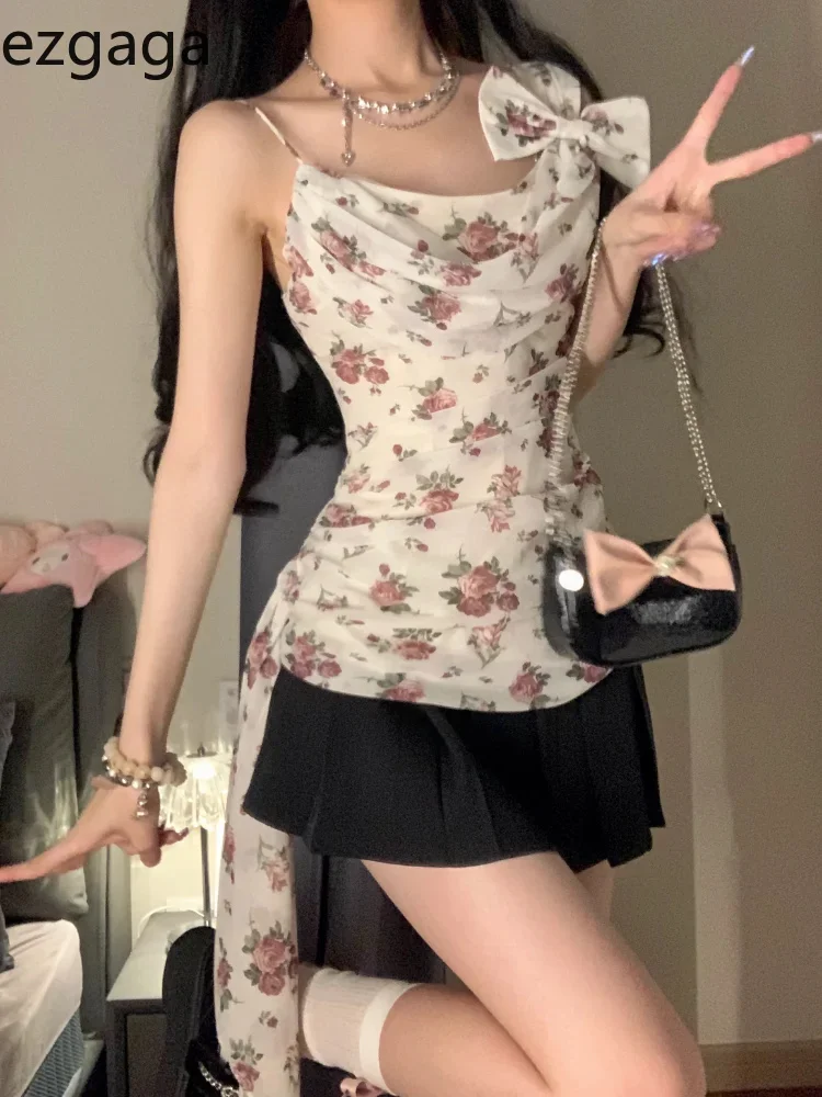 

Женский винтажный Топ с цветочным принтом и бантом