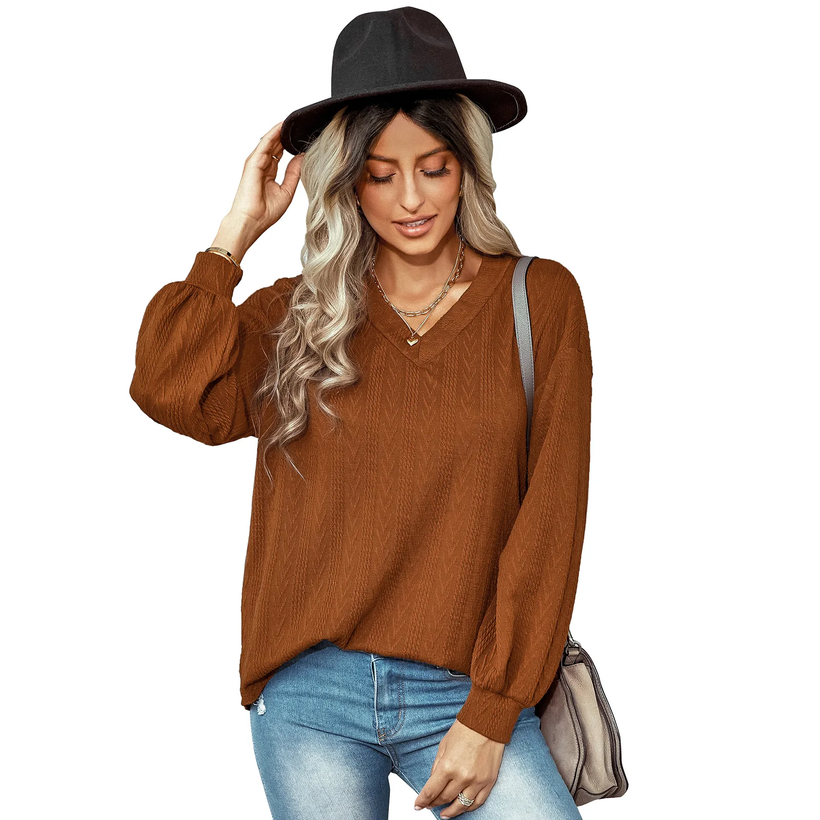 2022 Early Autumn New Thin Tops Women's Fashion Jacquard V-neck Sweaters for Outer Wear Woman Sweaters Tops Sueter Mujer enlarge