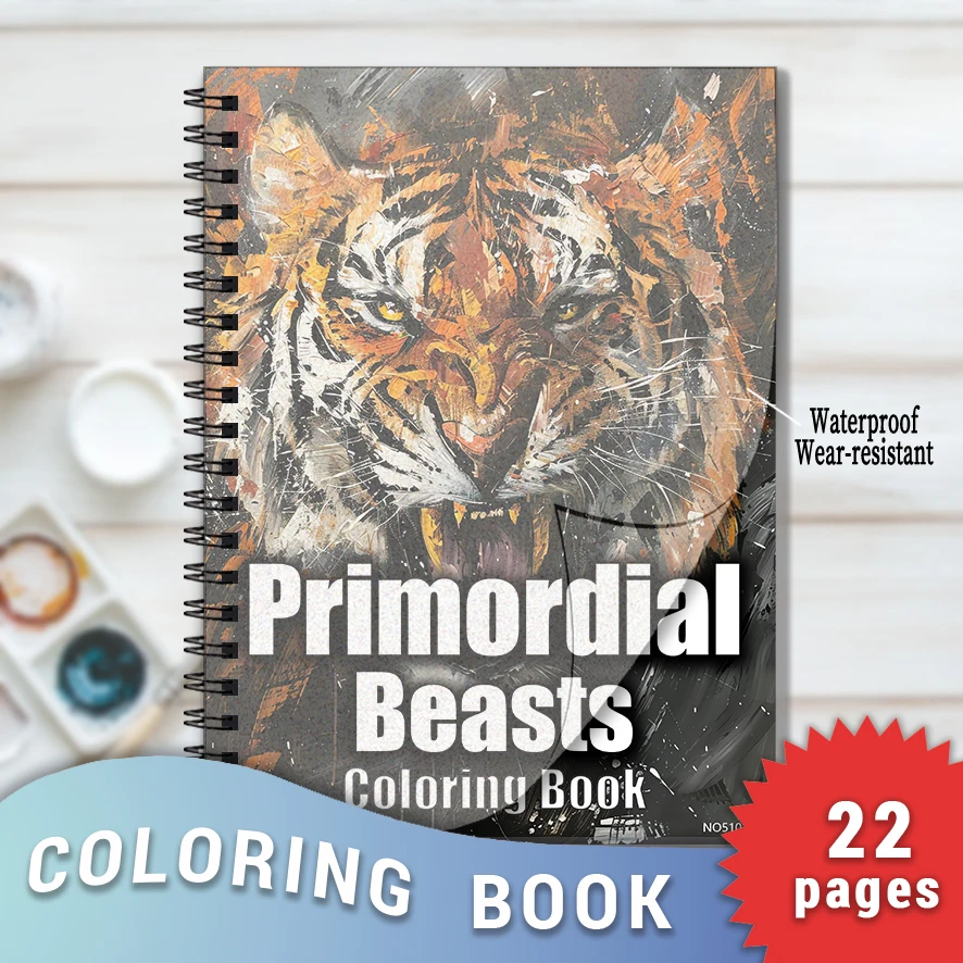 Фото Primordial Beasts Coloring Book - 8.3x 11.2 Inch 22 Page Coloring Book - Helps Reduce Stress and Ease Emotions №1