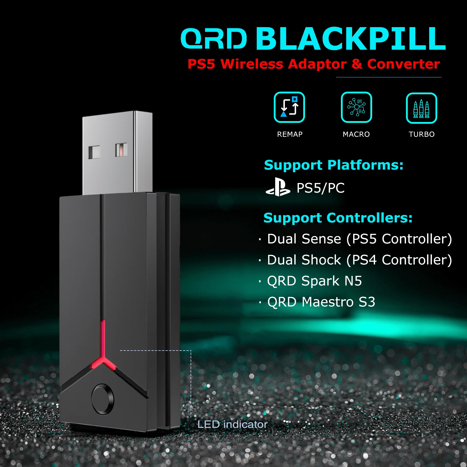 Фото Беспроводной адаптер и преобразователь BLACKPILL PS5 для QRD Spark N5/Maestro S3/Arcade Stick/оригинальный контроллер Dualshock4 PS4 №2