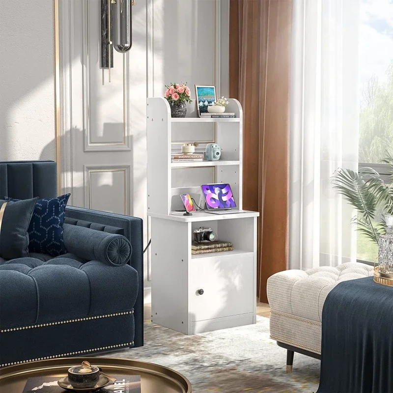 

Bookcase Cabinets Desk Living Room Bedroom Office Shelf Standing Shelf Cube Shelf White With 2 Power Sockets Home Furniture