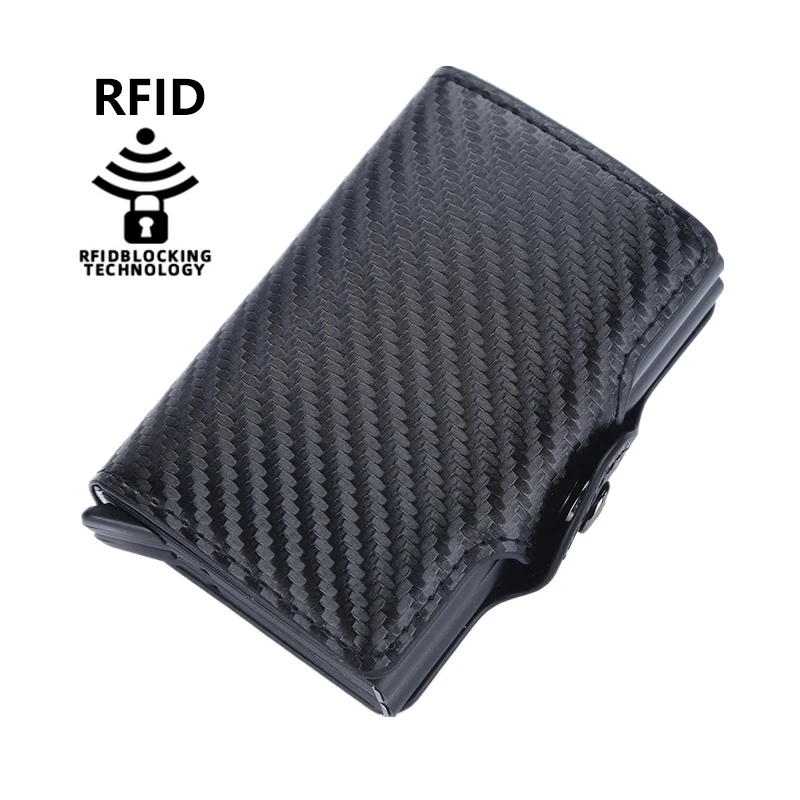

Мужской RFID-бумажник, Автоматический Компактный двухслойный бумажник из углеродного волокна с зажимом для кредитных карт для женщин и мужчи...