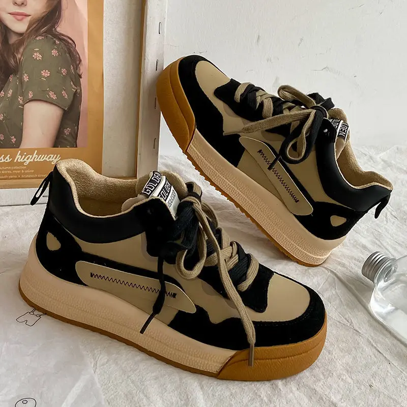 2021 Winter Women Sneakers Fashion Patchwork Khaki Short Plush Inside Warm Ladies Footwear Casual Streetwear Female Shoes