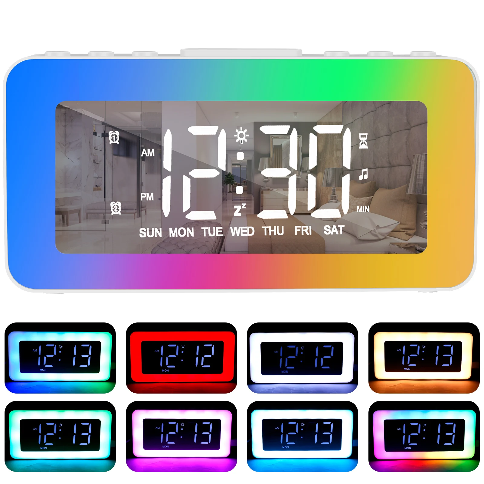 Dual Alarm Snooze Mirror Usb Digital Clock 12/24 Format Adjustable Volume Bedside Clock With Dimmable Night Light