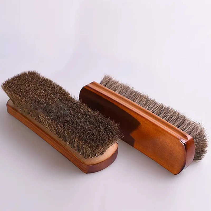 1Pc Horsehair Shoe Brush Shine Brushes Scraping Tool with Horse Hair Bristles for Boots Shoes & Other Leather Care Brush