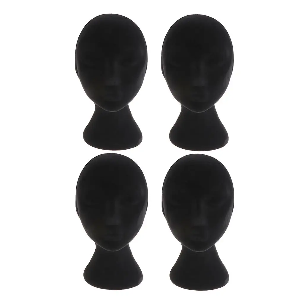 

4x Female Foam Mannequin Manikin Head Model Wigs Glasses Display Stand Black