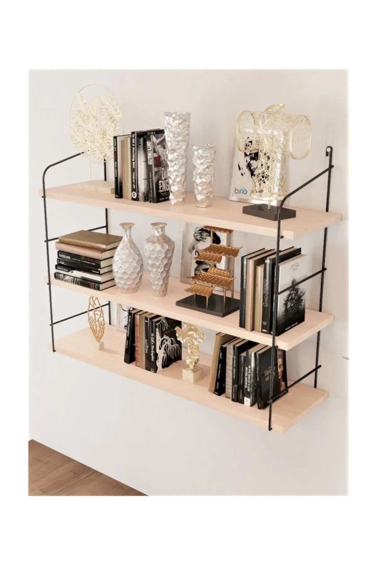 3-уровневая настенная полка большого размера из массива натурального дерева