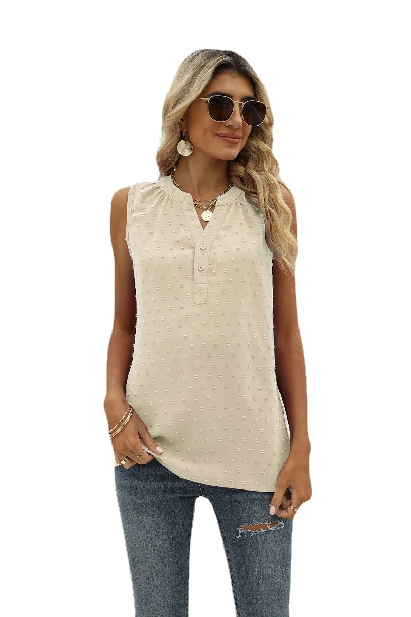 

FREE Spring/summer Women's Solid Color Chiffon Shirt T-shirt Shirt Loose V-neck Jacquard Pullover Sleeveless Top Vest