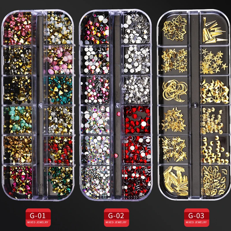 

1Box Beads Rhinestones/Metal Rivet Nail Art Decoration Mixed 3D Resin Filling Nail Jewelry DIY Charms Manicure Decor Accessories