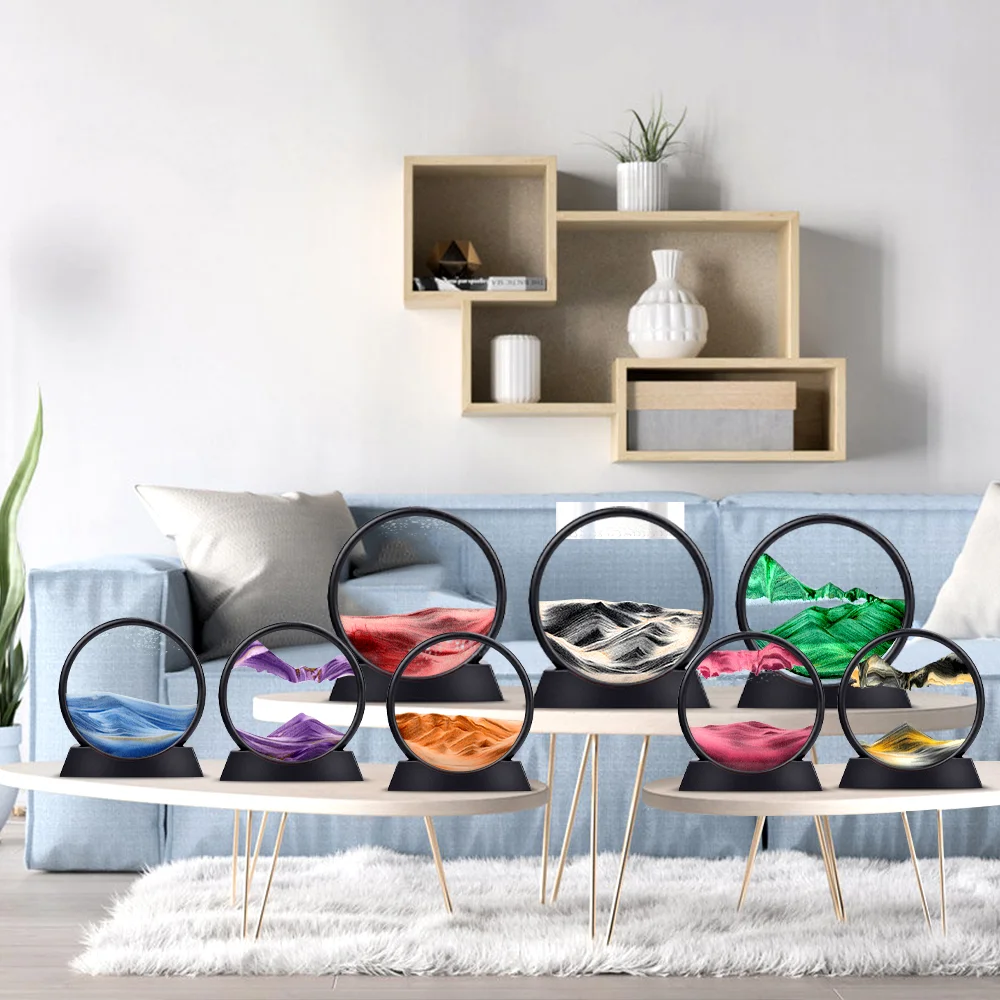 

12inch Moving Sand Art Picture Round Glass 3D Deep Sea Sandscape In Motion Display Flowing Sand Frame Sand Painting