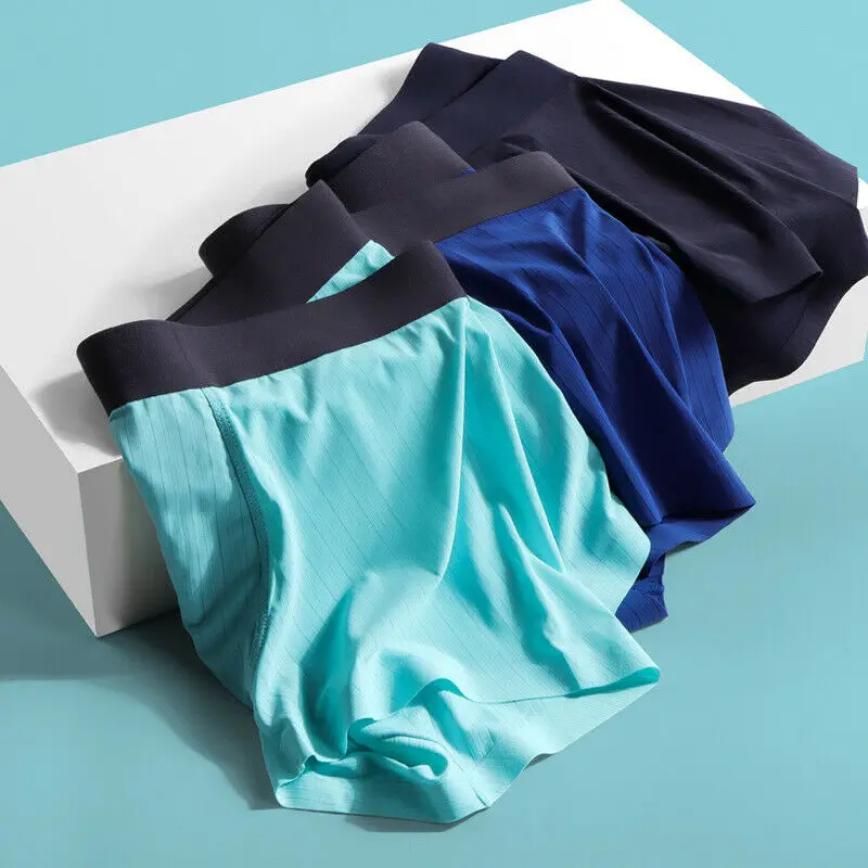 

Men's Silky Seamless Mid Waist Boxer Briefs Ultra Thin Breathable Underwear Calsoncillos Para Bikini Hombre Men's Panties