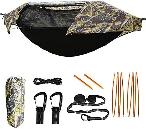 

Camping Hammock with Mosquito Net and Rainfly Lightweight Portable Sleeping Hammock Tent Backpacker Travel Outdoor Gear (Camoufl