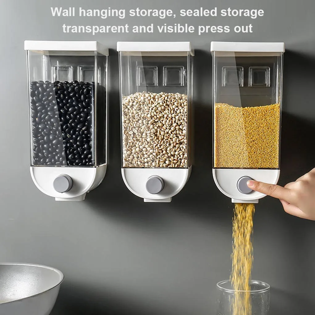 

Wall Hanging Cereal Dispenser Kitchen Dry Food Grain Container Beans Rice Storage Bin with Lid