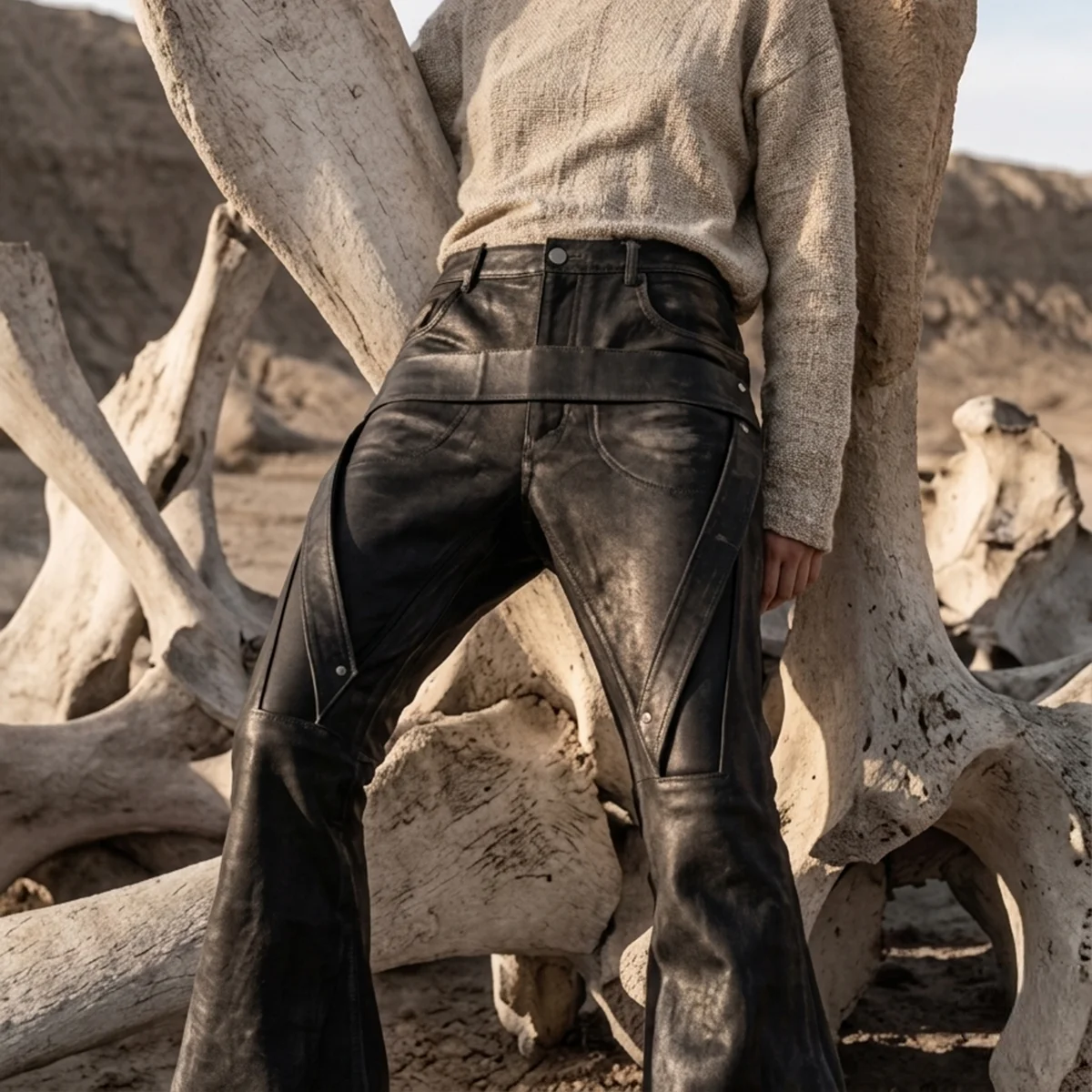 Фото Мужские джинсы High Street с восковым покрытием, расклешенные, прямые, винтажные, свободные, из денима, оверсайз, с широкими штанинами №3