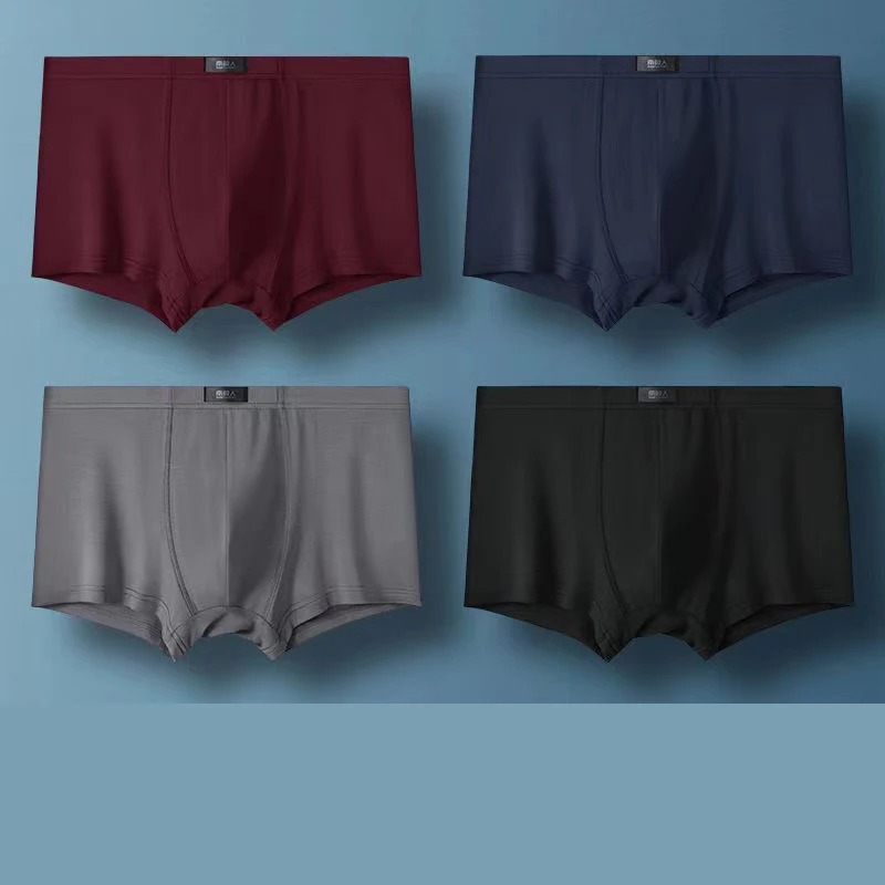 4pcs/Lot Men's Underwear Cotton Shorts High-quality Elastic Solid Color Printed Men's Underwear Large Size Boxer Shorts Man