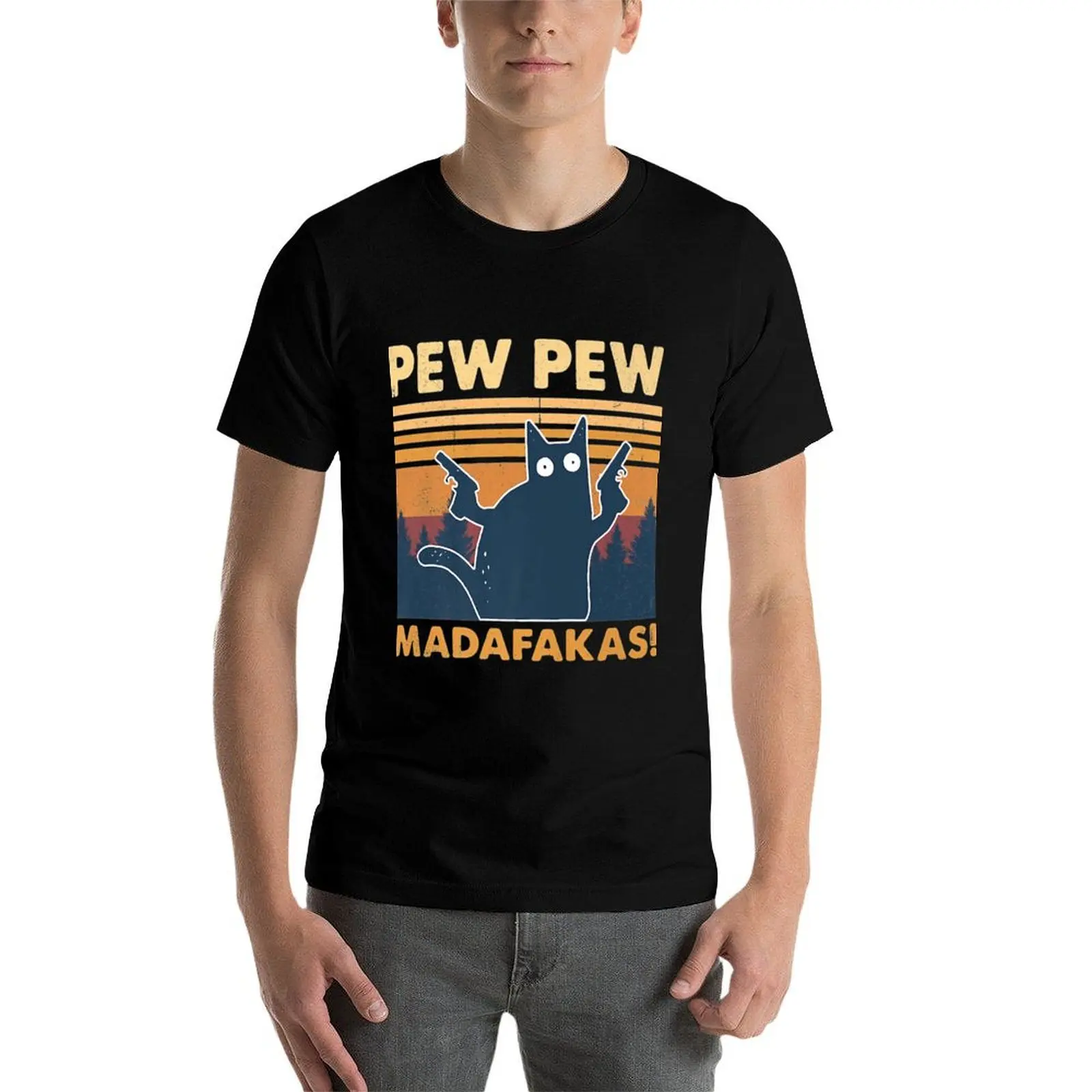 Фото Винтажная футболка Pewpewpew Mada-Fakas Crazy Pew Cat Premium с летним принтом и короткими рукавами №4