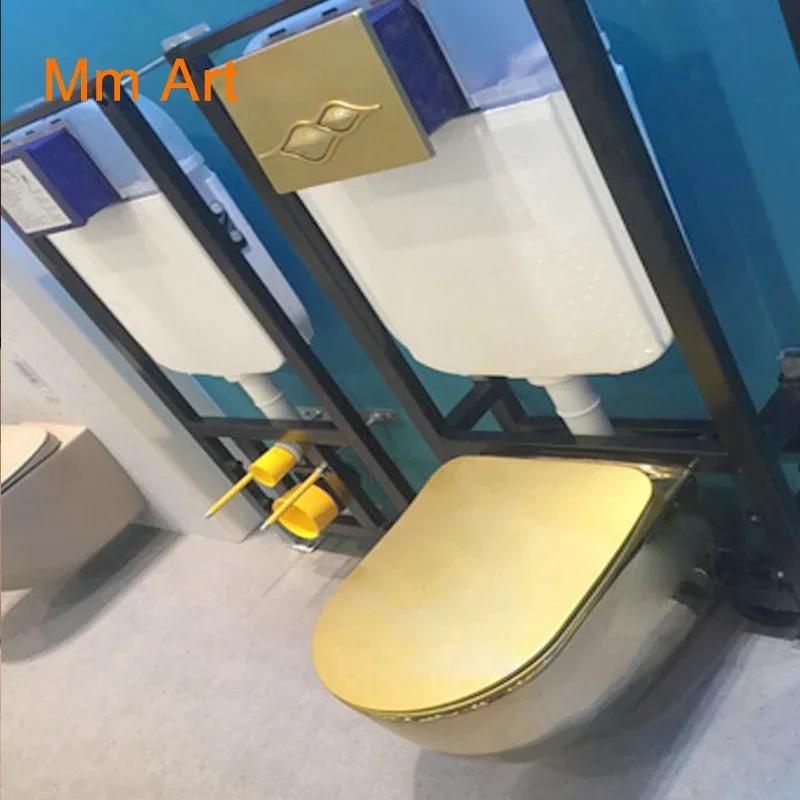 Роскошный гигиенический унитаз биде золотой круглый сатиновый шкаф резервуар