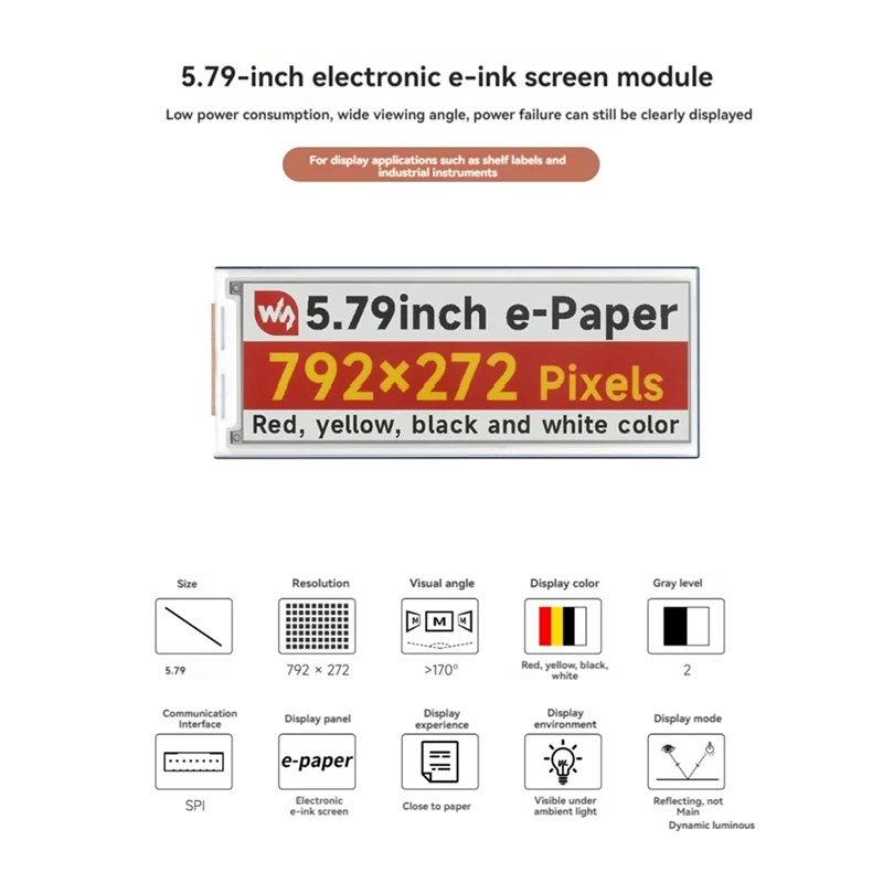 Фото Waveshare 5,79-дюймовый модуль экрана E-Ink Модуль электронного бумажного экрана Модуль дисплея SPI 792X272 пикселей Дисплей SPI E-Ink Raw №4