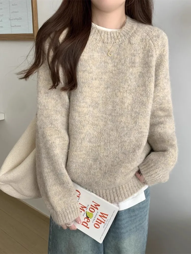La Chabell Milk Fufu Мягкий клейкий свитер с круглым вырезом Женский осенне-зимний