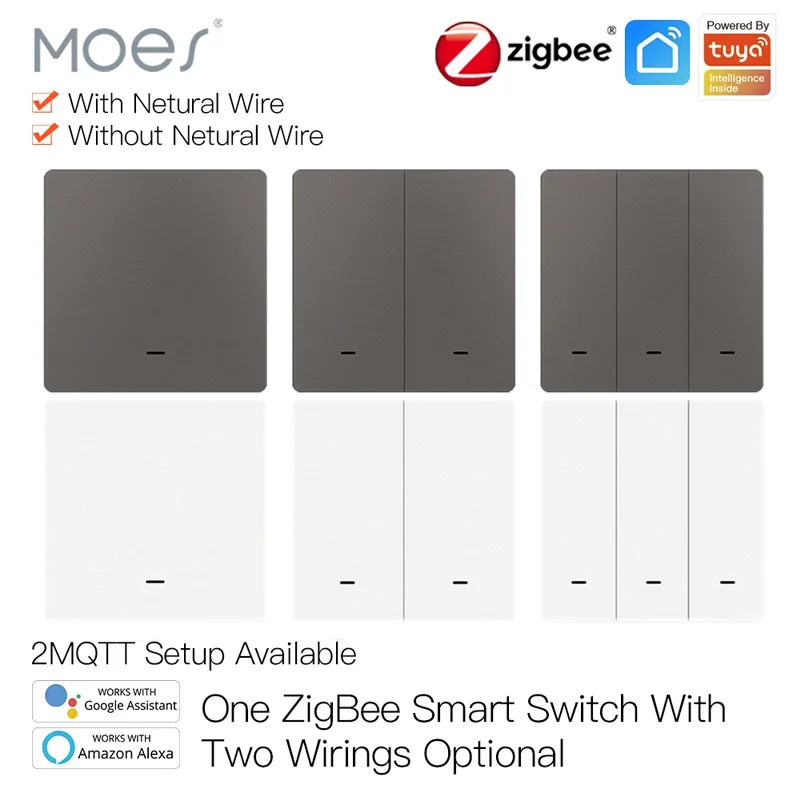 

Moes Tuya ZigBee Wireless 9 Scene Switch Push Button Battery Powered Transmitter Smart Life App Automation 1/2/3 Gang