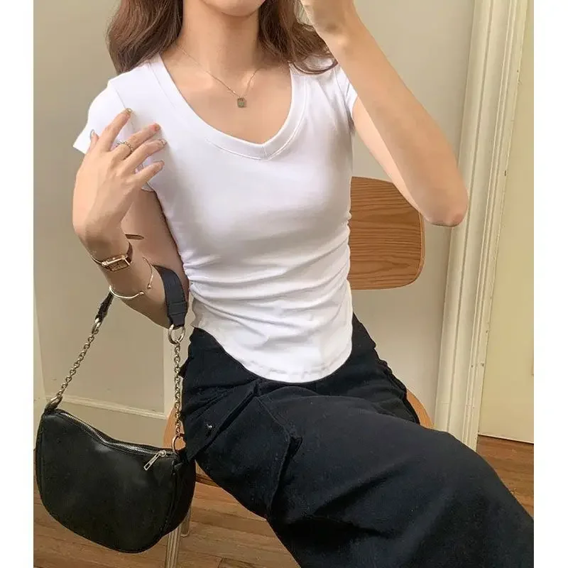 Женская футболка из чистого хлопка с коротким рукавом для похудения лето 2024