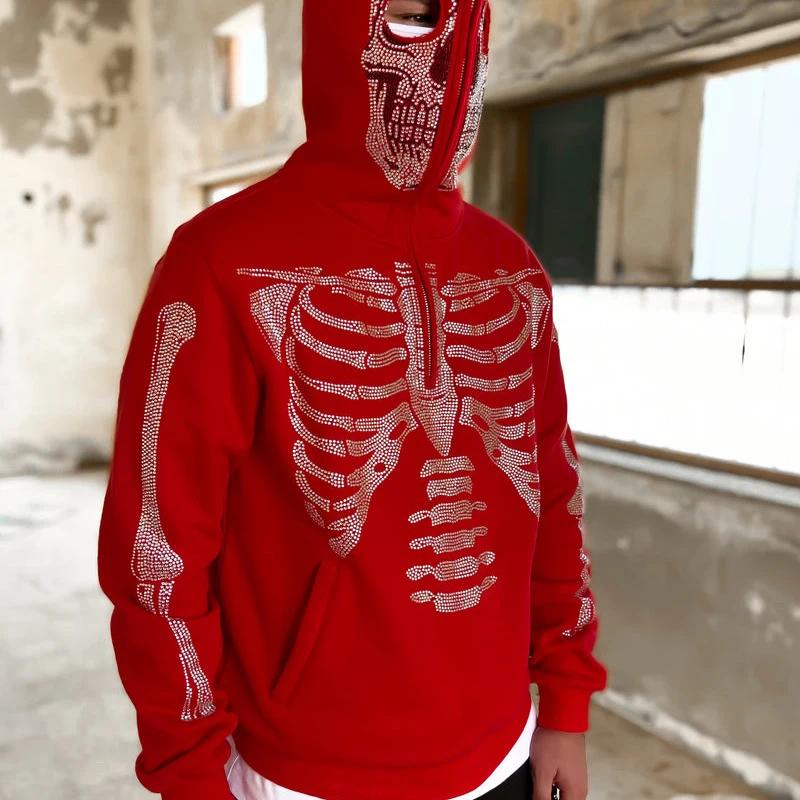 

Long Sleeve Rhinestone Skeleton zip up hoodie y2k clothes harajuku Oversized Hooded Jacket Gothic Loose top Vintage Sweatshirt