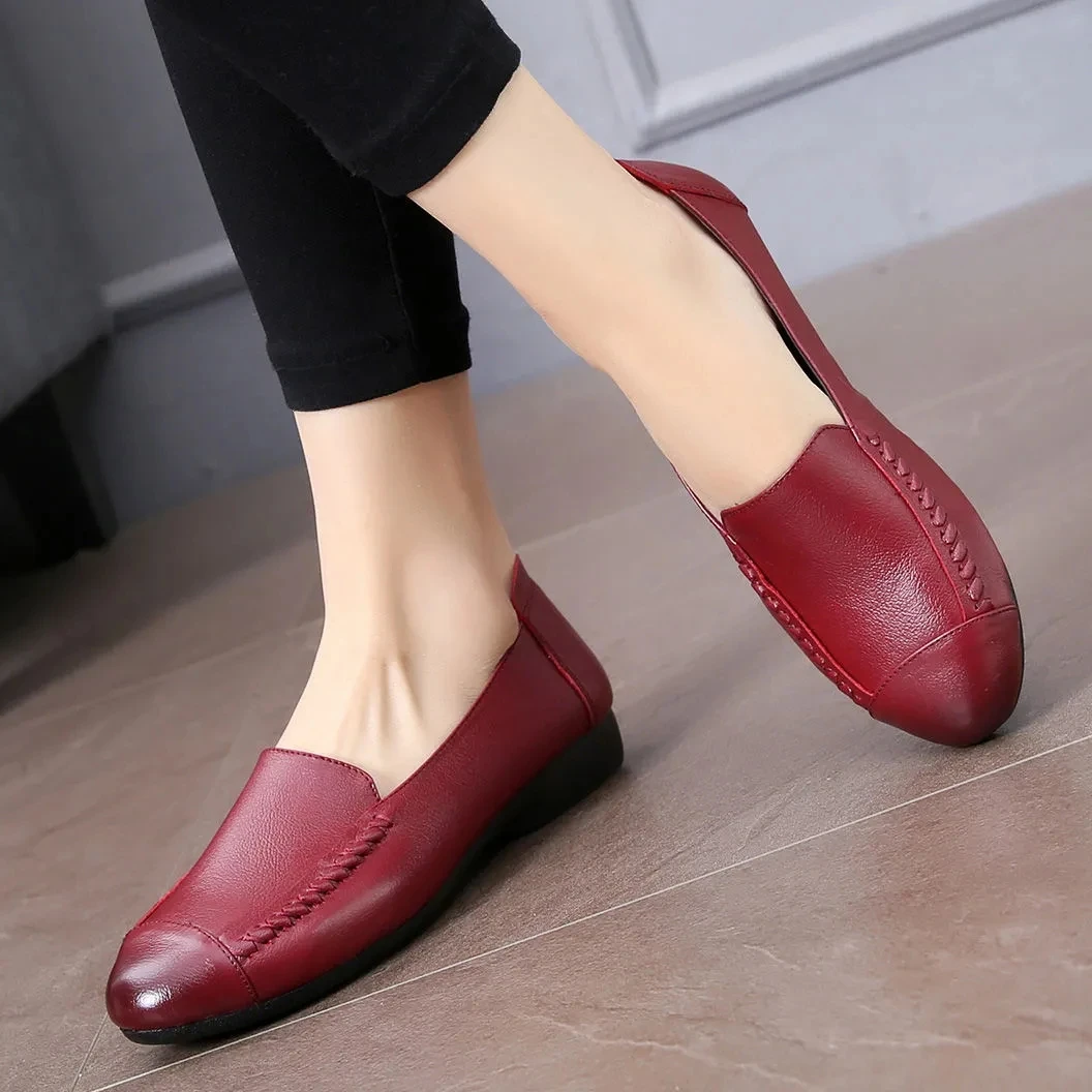 

Women Flats 2022 Summer Leather Shoes Women Wedge Heels Genuine Leather Casual Women Loafers Ballet Flat Shoes Chaussures Femme