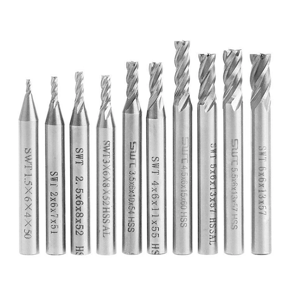

10pcs Milling Long Life CNC Tool Cutter Spiral 4 Flute Deep Hole Pitch Drill Bit Wear Resistant Kit HSS Straight Shank Durable