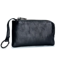 fashion slim coin purse oil wax genuine leather mens coin bag women coin purse zipper around wallet card key holder mini bag