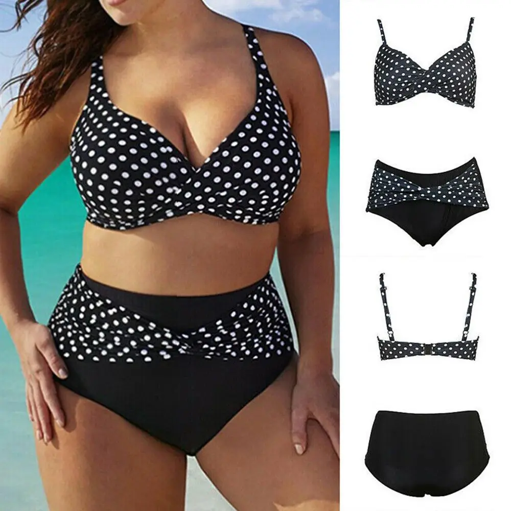 

2 Piece Polka Dots High Waist Plus Size Summer Swimwear Bathing Suit Swimsuit Women Bikini