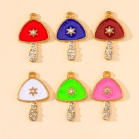 20pcs 1320mm 6 colors cute mushroom zircon charms alloy enamel pendant for jewelry making popular earrings bracelet accessories
