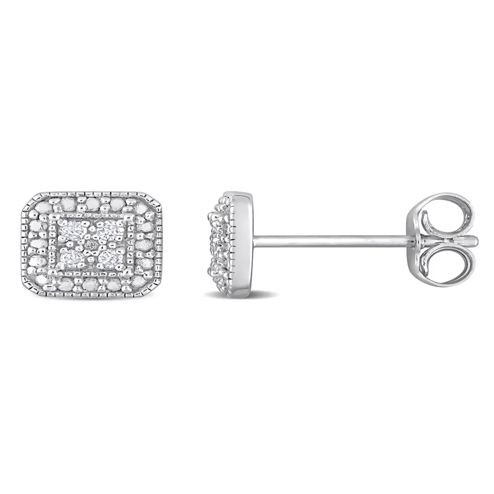 

Women's 1/10 Carat T.W. Sterling Silver Cluster Square Halo Stud Earrings