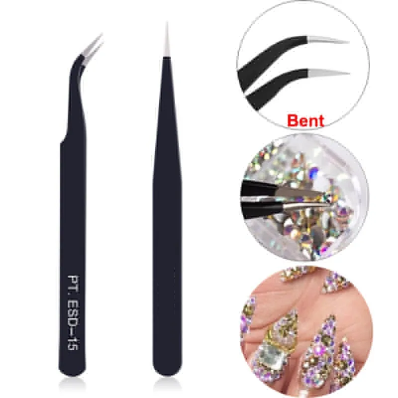 

1pcs Stainless Steel Curved Straight Black Tweezers Nail Art Rhinestones Gems Nipper Picking Tools Sequins Beads Nail Art Tools*