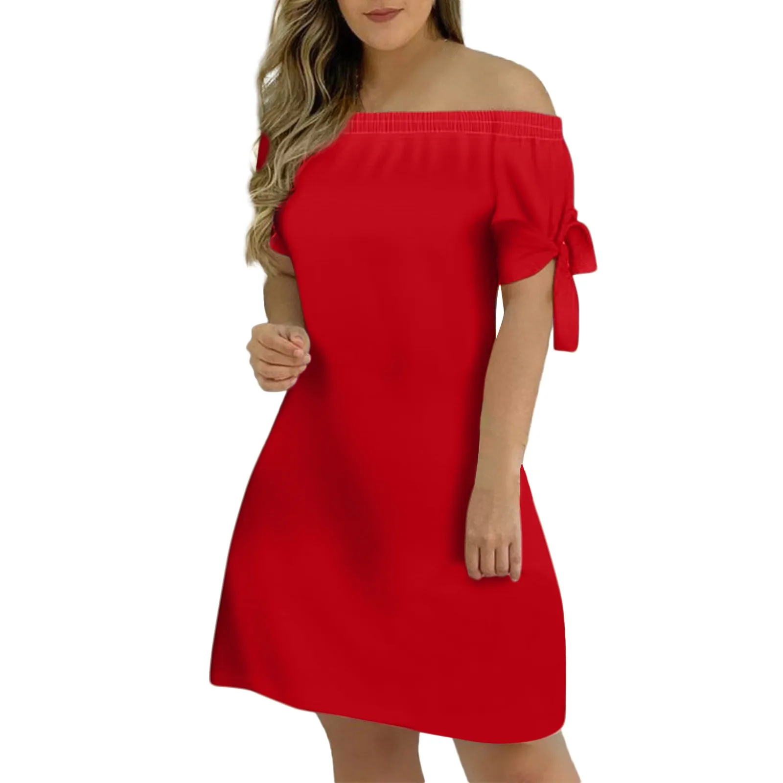 

Women's Fashion Sexy One-line Shoulder Solid Color Short Skirt Sleeves Drawstring Strap Pocket Dress Summer Dress Woman 2023