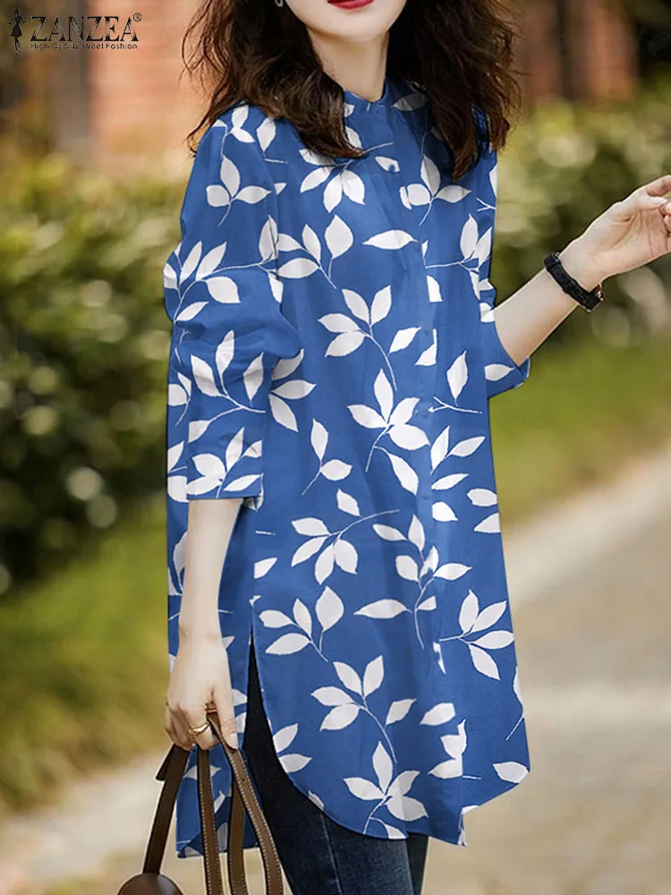 

ZANZEA Summer Korean Floral Printed Blouse Woman Long Sleeve O-Neck Tunic Tops Female Vintage Holiday Shirt Casual Blusas Mujer