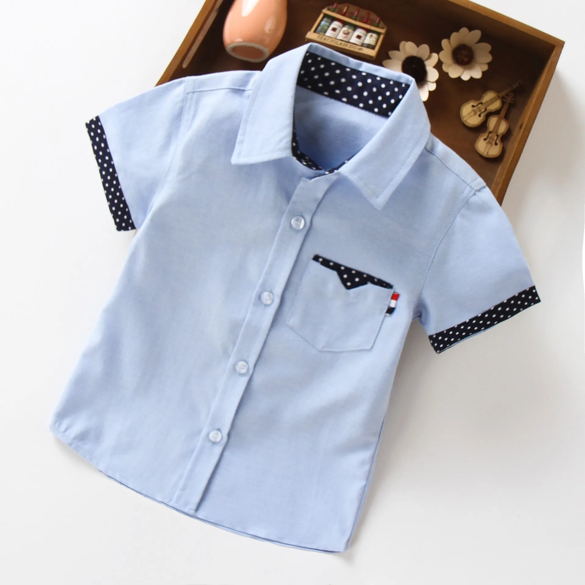 2022 Hot Sale Children Shirts Fashion Solid Cotton Short-sleeved Boys Shirts For 2-14Age kids Blouses clothes Baby Shirts Tops