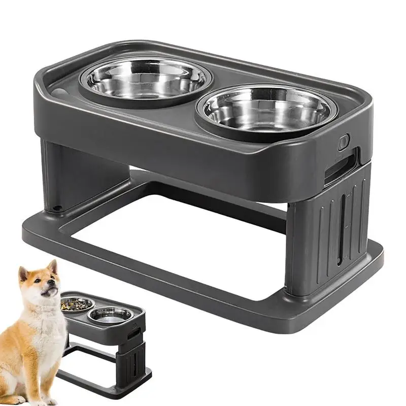 

Adjustable Dog Bowl Stand Neater Feeder For Dogs Mess Proof Elevated Bowls With 2 Food Bowls No Slip 3 Heights For Dog & Cat