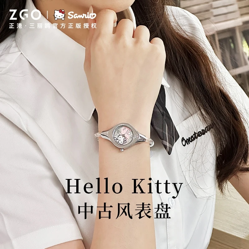 ZGO X Sanrio HelloKitty Женские Кварцевые Наручные Часы В Стиле Ретро С Креативным