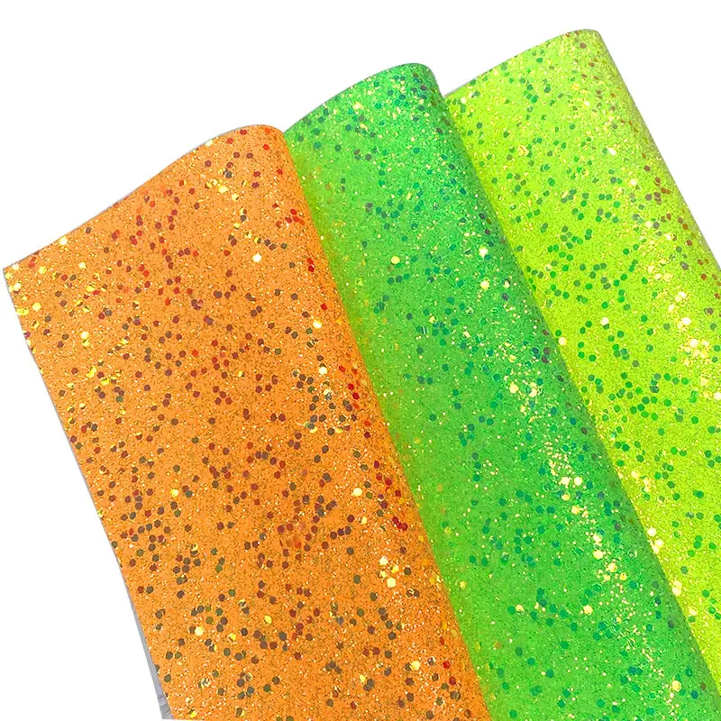 

XHT Fluorescent Shiny Fine Glitter Faux Leather with Transparent Square Sequins Twill Backing for Making Shoe/Bag/Crafts
