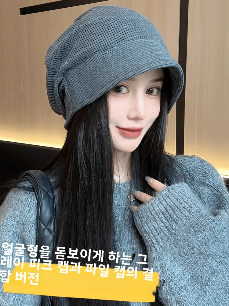 Черная шапка-бини корейской серии женская осенне-зимняя шапка с большой