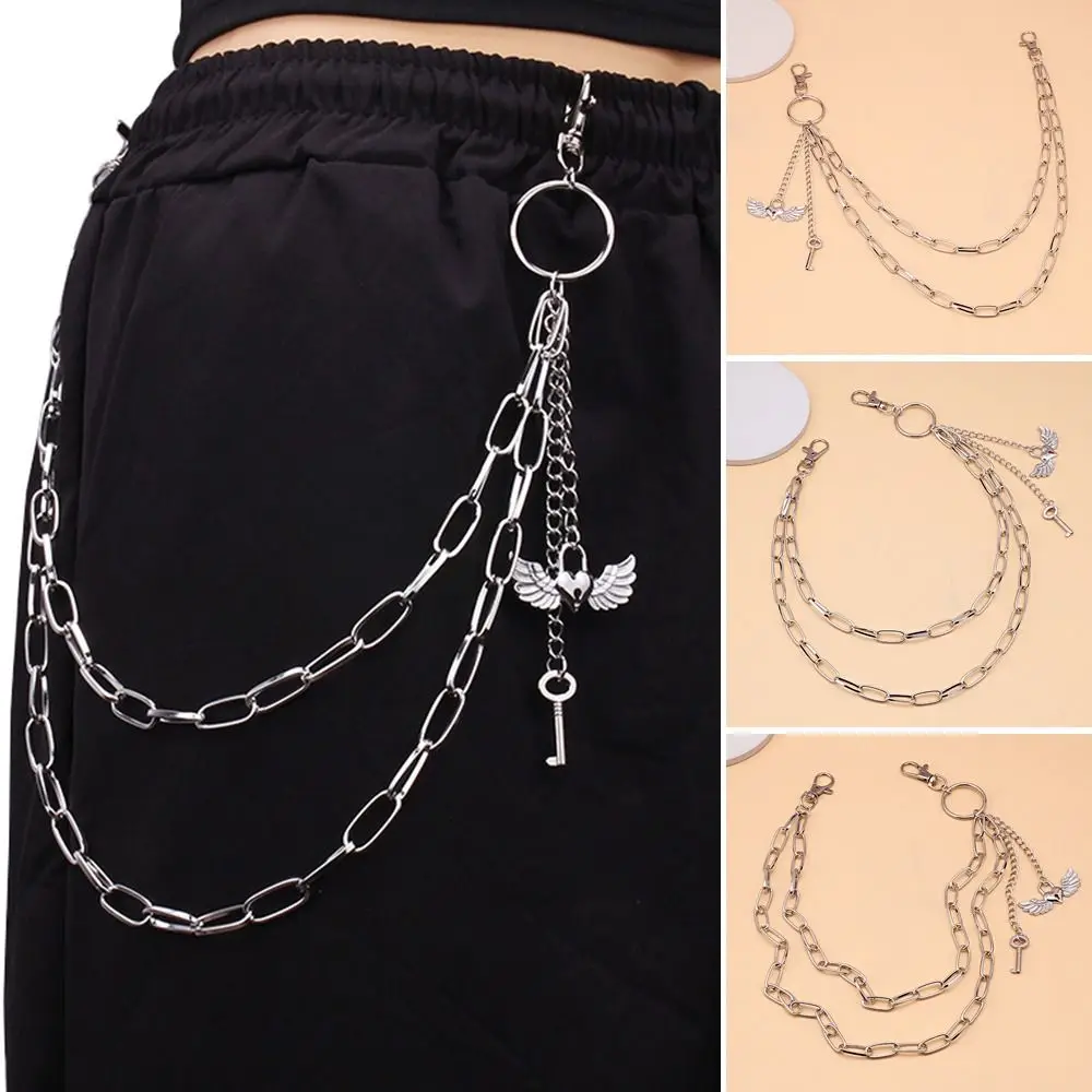 

Fashion Jeans Pants Harajuku HipHop Link Coil Layered Waist Hook Gothic Keychains Love Wing Pendant Pant Chain