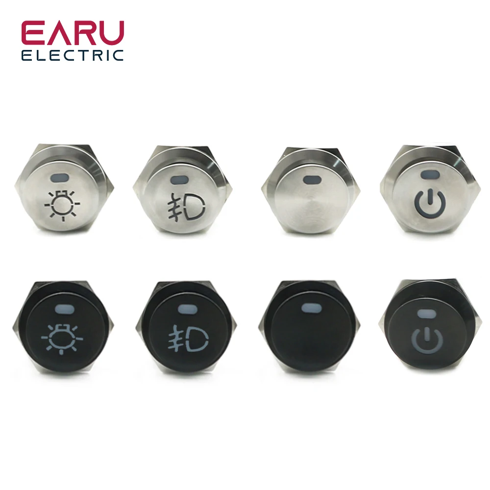 22mm 2NO Metal Button Rocker Switch Stainless Steel 15A 12V Self-locking Two Positions Car Toggle Switches 250V 16A 4 Pins Red