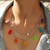 sweet colored mini bear double layer necklace ladies star pendant choker necklace gift jewelry women jewelry