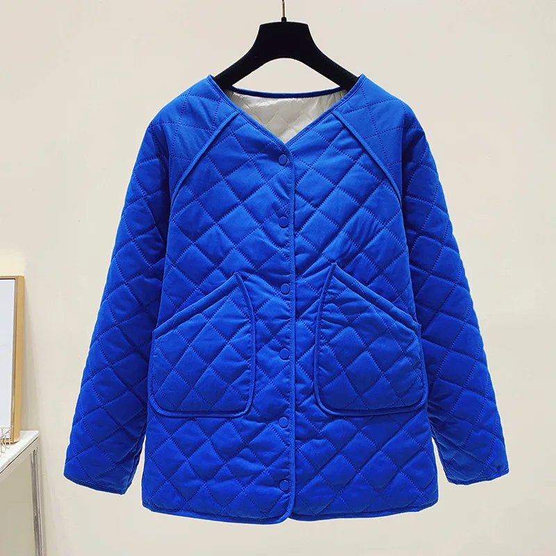 

Женская хлопковая куртка с длинными рукавами в виде ромба, однобортная одежда, свободная, простая, повседневная, с ленивым ветром, Новинка для осени и зимы