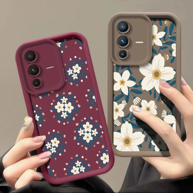 Фото Противоударный утолщенный чехол для телефона Vivo V60 для Vivo V50 V27 V25 V23 V23E V40 Pro V30 SE V30E V29E V29 V27E Чехол в стиле ретро с цветочным принтом №1