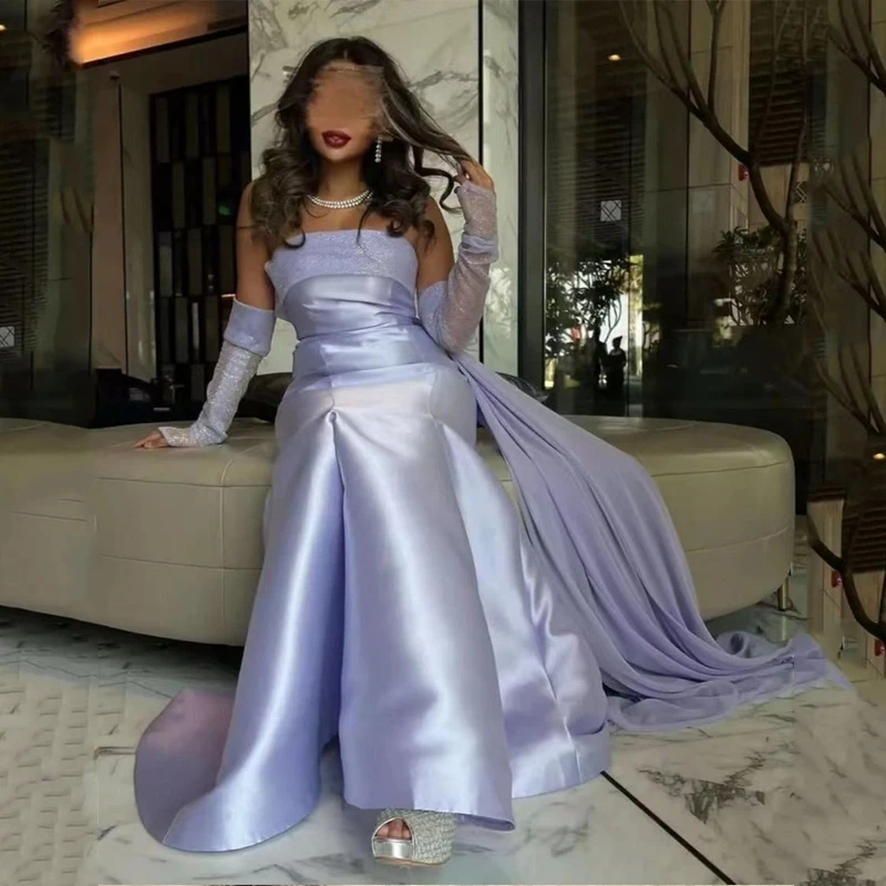 

Detachable Long Sleeves Prom Dresses Strapless Zipper Back Saudi Arabia Women Wear Mermaid Evening Party Formal Occasion Gowns